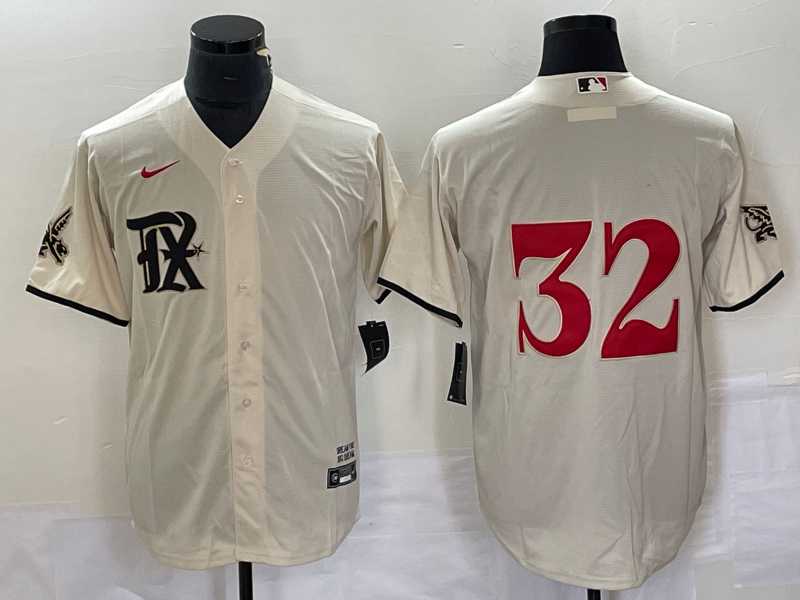 Men%27s Texas Rangers #32 Evan Carter Cream 2023 City Connect Stitched Baseball Jersey